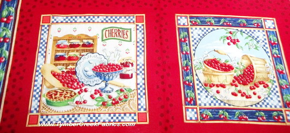 Cherry Cherries Basket Fabric 2 Panels Fabric